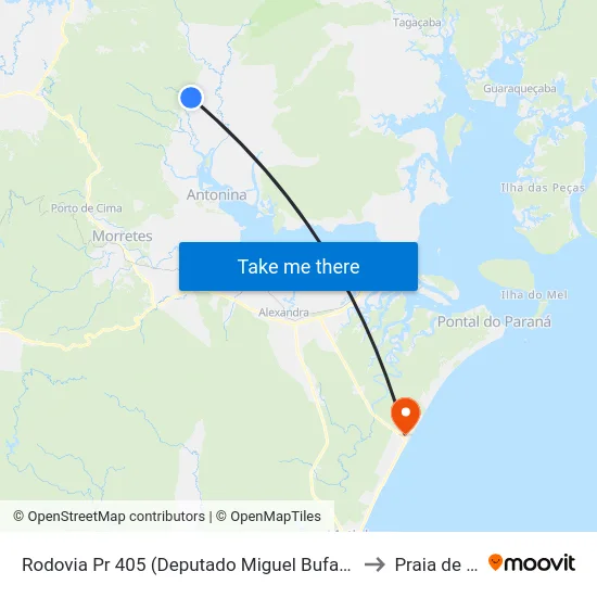 Rodovia Pr 405 (Deputado Miguel Bufara) - Trevo Pr 340 to Praia de Leste map