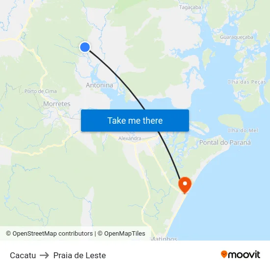 Cacatu to Praia de Leste map