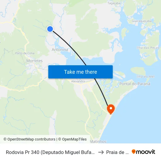 Rodovia Pr 340 (Deputado Miguel Bufara) - Rio Do Meio to Praia de Leste map