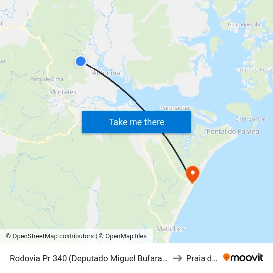Rodovia Pr 340 (Deputado Miguel Bufara) - Estacão Elevatória Água to Praia de Leste map