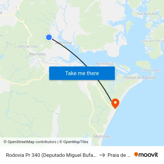 Rodovia Pr 340 (Deputado Miguel Bufara) - Rio Moura to Praia de Leste map
