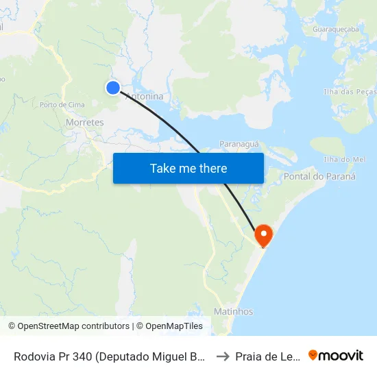 Rodovia Pr 340 (Deputado Miguel Bufara) to Praia de Leste map