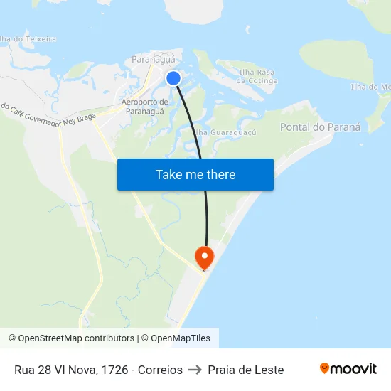 Rua 28 Vl Nova, 1726 - Correios to Praia de Leste map