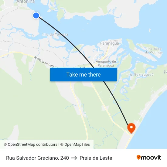 Rua Salvador Graciano, 240 to Praia de Leste map