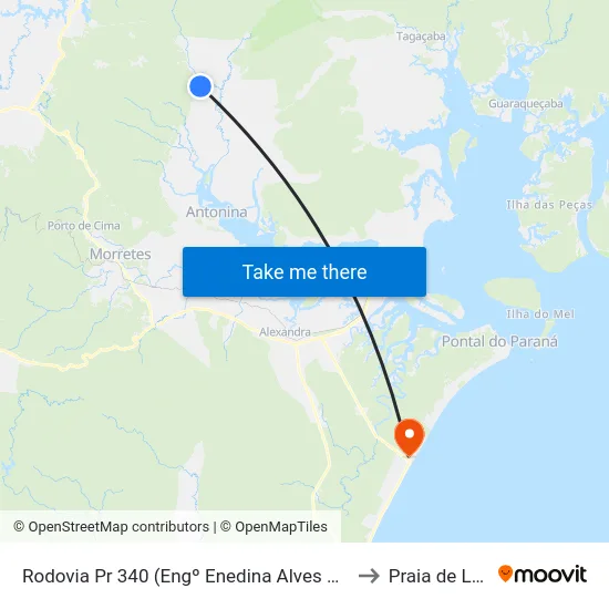Rodovia Pr 340 (Engº Enedina Alves Marques) to Praia de Leste map