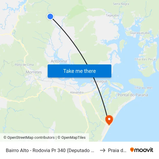 Bairro Alto - Rodovia Pr 340 (Deputado Miguel Bufara) - Bairro Alto to Praia de Leste map