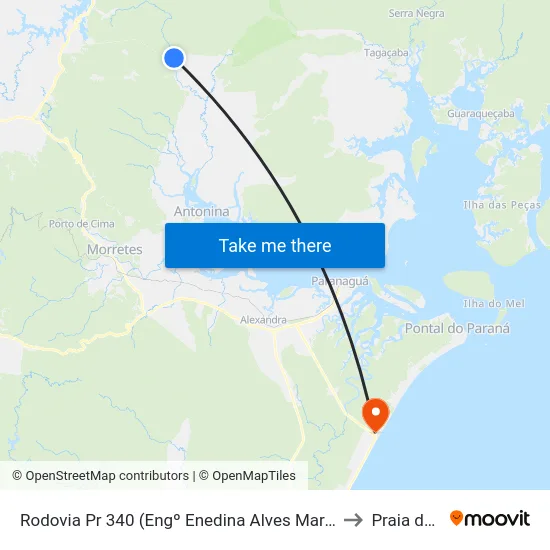 Rodovia Pr 340 (Engº Enedina Alves Marques) - Posto De Saúde to Praia de Leste map