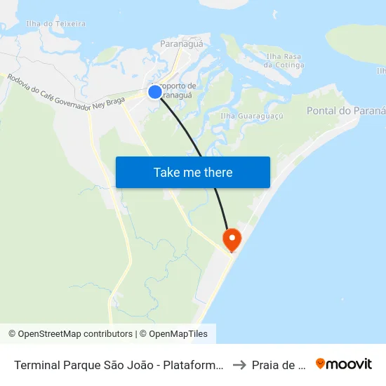 Terminal Parque São João - Plataforma São Vicente to Praia de Leste map