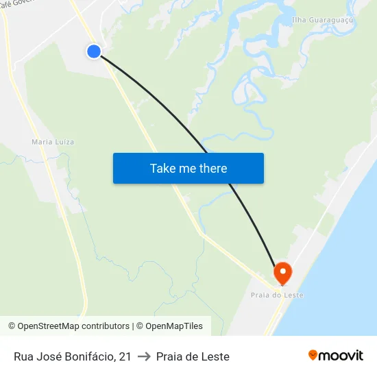Rua José Bonifácio, 21 to Praia de Leste map