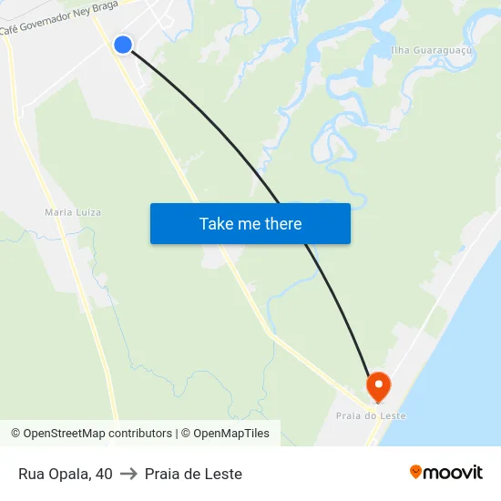 Rua Opala, 40 to Praia de Leste map