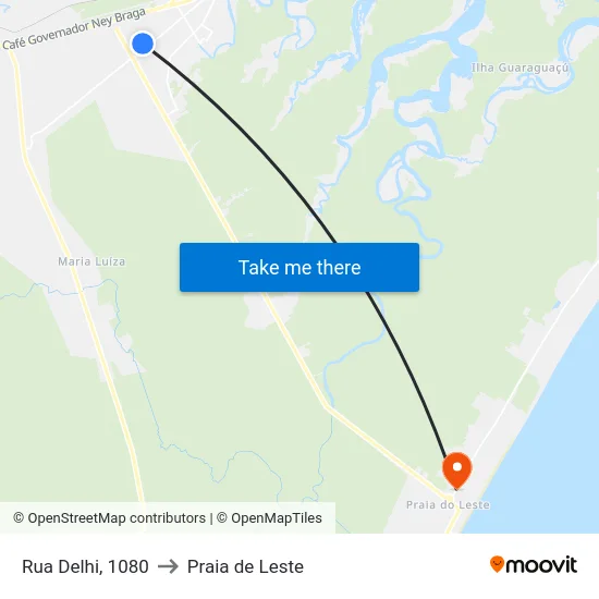 Rua Delhi, 1080 to Praia de Leste map