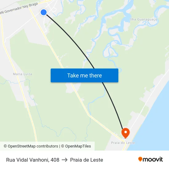 Rua Vidal Vanhoni, 408 to Praia de Leste map