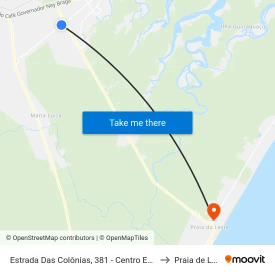 Estrada Das Colônias, 381 - Centro Esportivo to Praia de Leste map