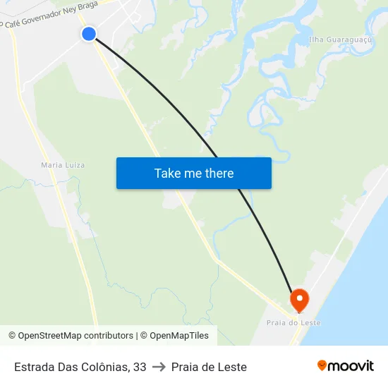 Estrada Das Colônias, 33 to Praia de Leste map