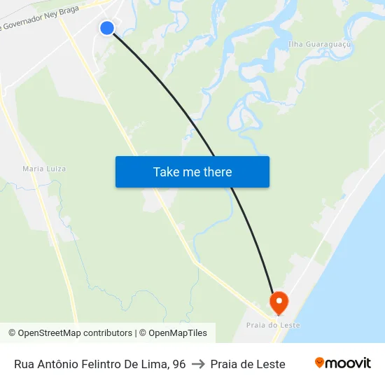 Rua Antônio Felintro De Lima, 96 to Praia de Leste map