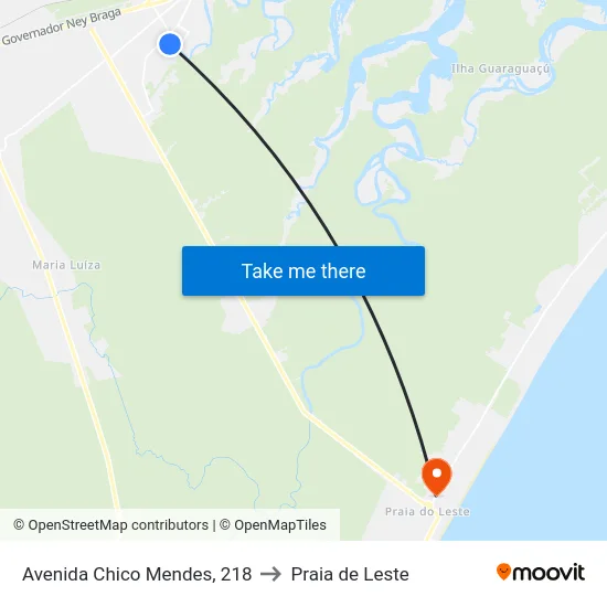 Avenida Chico Mendes, 218 to Praia de Leste map