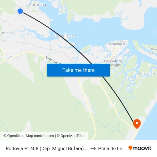 Rodovia Pr 408 (Dep. Miguel Bufara) 3905 to Praia de Leste map