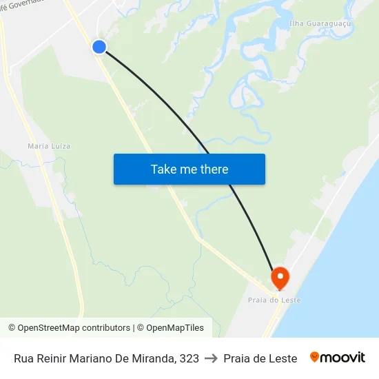 Rua Reinir Mariano De Miranda, 323 to Praia de Leste map