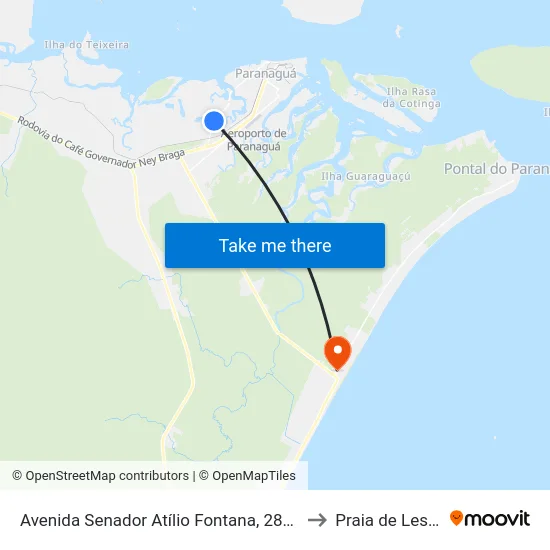 Avenida Senador Atílio Fontana, 2858 to Praia de Leste map