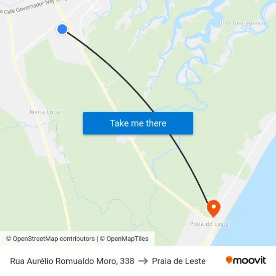 Rua Aurélio Romualdo Moro, 338 to Praia de Leste map