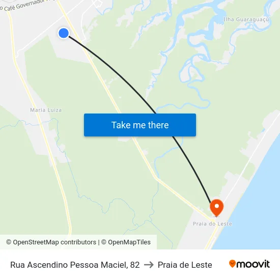 Rua Ascendino Pessoa Maciel, 82 to Praia de Leste map
