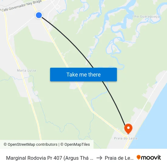 Marginal Rodovia Pr 407 (Argus Thá Heyn) to Praia de Leste map