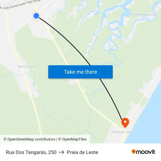 Rua Dos Tangarás, 250 to Praia de Leste map