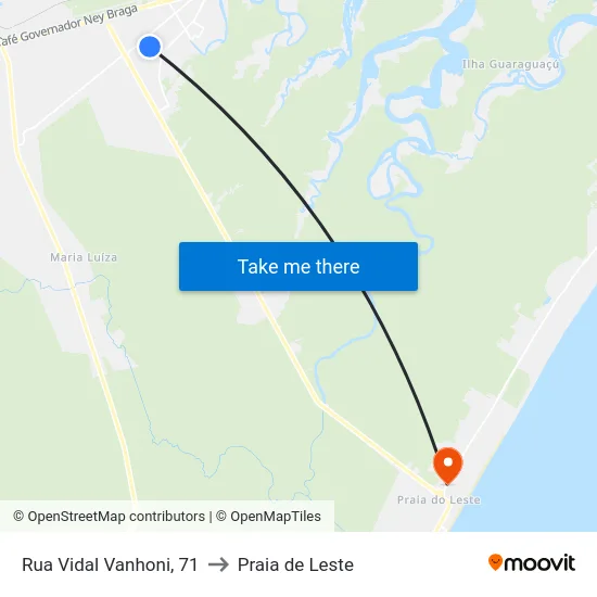 Rua Vidal Vanhoni, 71 to Praia de Leste map