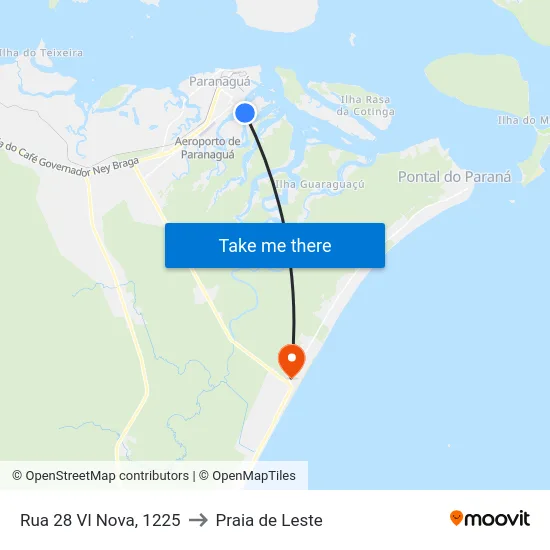 Rua 28 Vl Nova, 1225 to Praia de Leste map