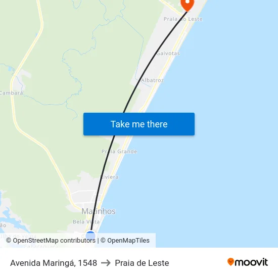 Avenida Maringá, 1548 to Praia de Leste map