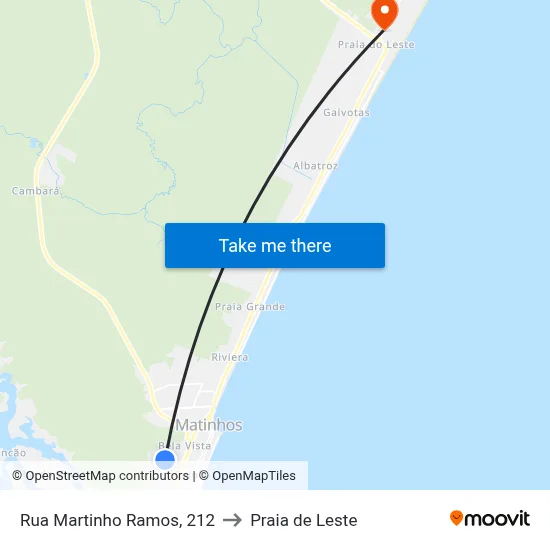 Rua Martinho Ramos, 212 to Praia de Leste map