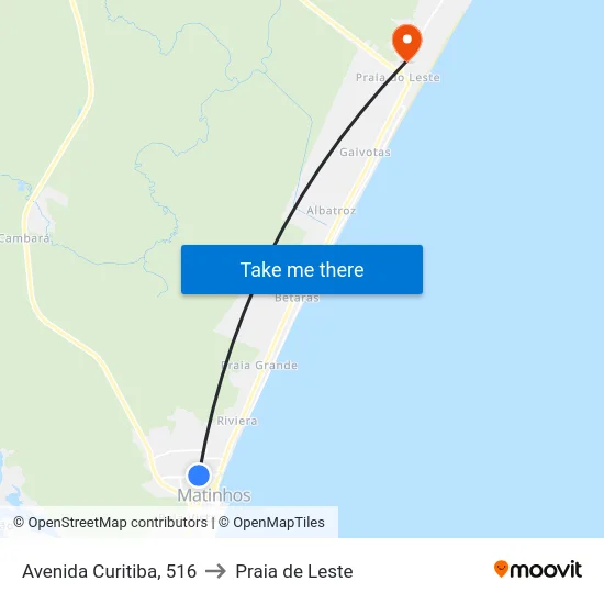 Avenida Curitiba, 516 to Praia de Leste map