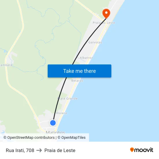 Rua Irati, 708 to Praia de Leste map
