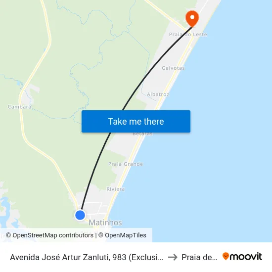 Avenida José Artur Zanluti, 983 (Exclusiva Linha Municipal) to Praia de Leste map