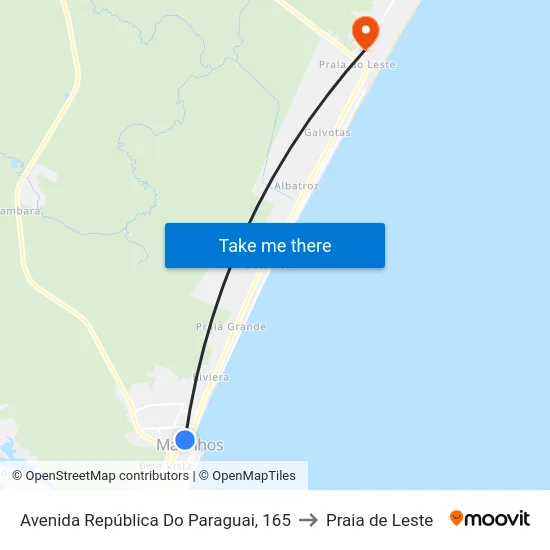 Avenida República Do Paraguai, 165 to Praia de Leste map