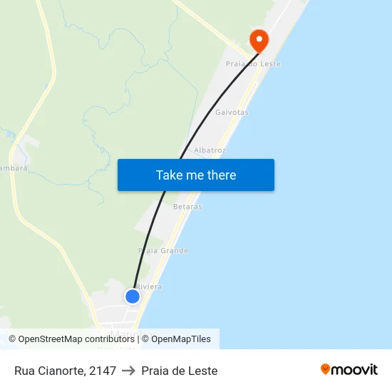 Rua Cianorte, 2147 to Praia de Leste map