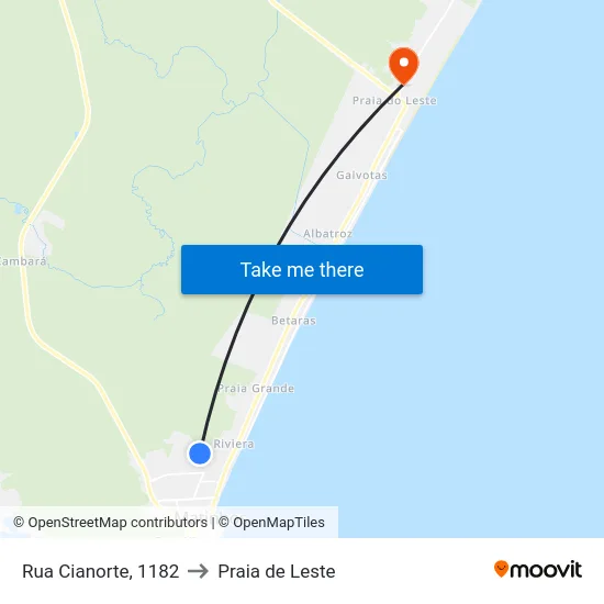 Rua Cianorte, 1182 to Praia de Leste map