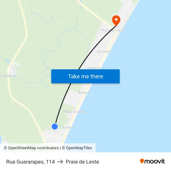 Rua Guararapes, 114 to Praia de Leste map