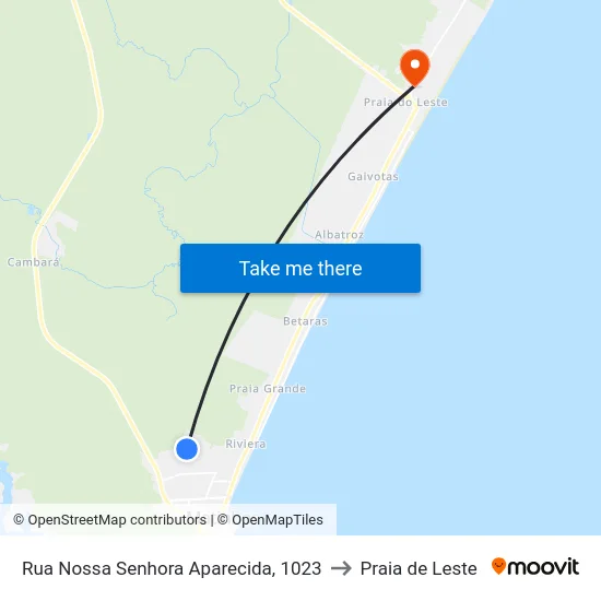Rua Nossa Senhora Aparecida, 1023 to Praia de Leste map