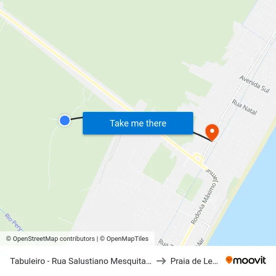 Tabuleiro - Rua Salustiano Mesquita, 31 to Praia de Leste map