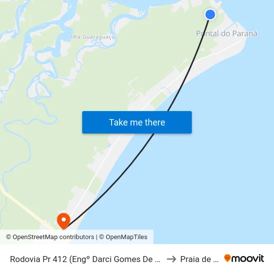 Rodovia Pr 412 (Engº Darci Gomes De Morais) - Km 66 to Praia de Leste map