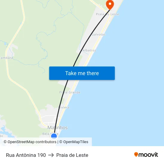 Rua Antônina 190 to Praia de Leste map