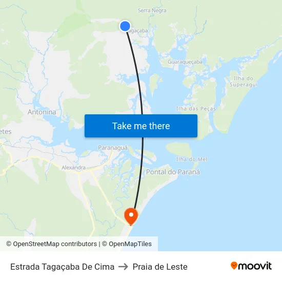 Estrada Tagaçaba De Cima to Praia de Leste map