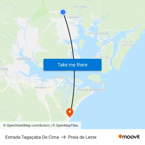 Estrada Tagaçaba De Cima to Praia de Leste map