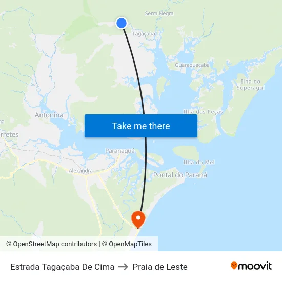 Estrada Tagaçaba De Cima to Praia de Leste map