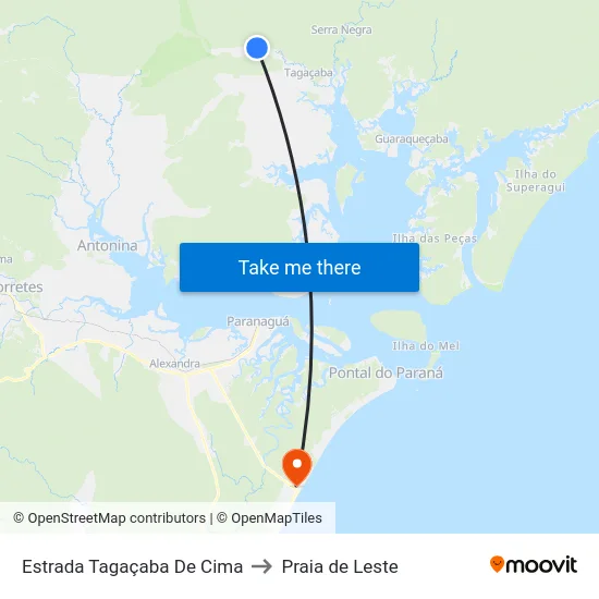 Estrada Tagaçaba De Cima to Praia de Leste map