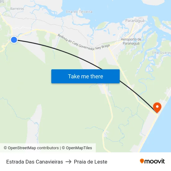 Estrada Das Canavieiras to Praia de Leste map