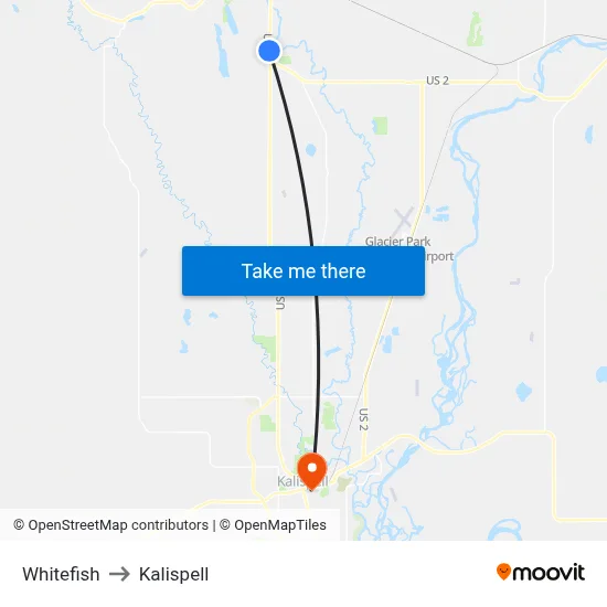 Whitefish to Kalispell map