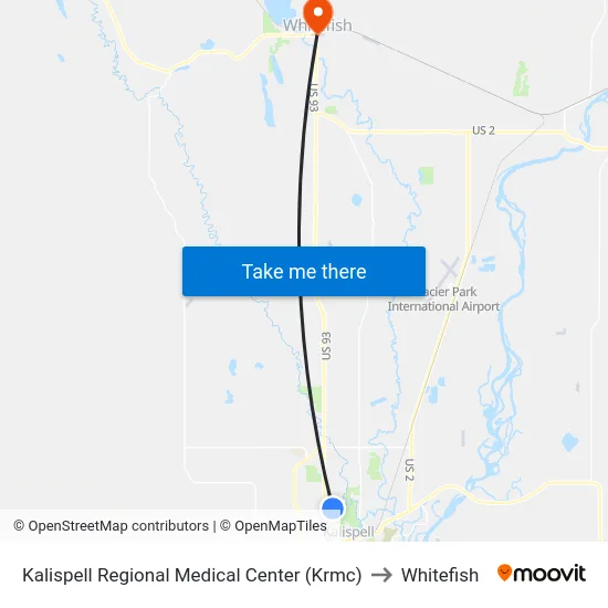 Kalispell Regional Medical Center (Krmc) to Whitefish map