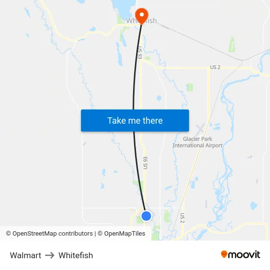 Walmart to Whitefish map